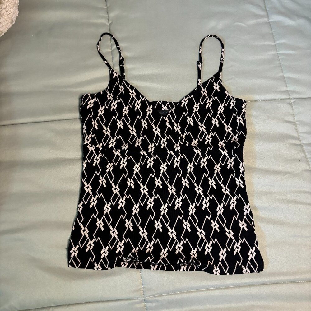 VINTAGE Guess Collection Sexy Crop Top with Geometric Pattern Black & Cream